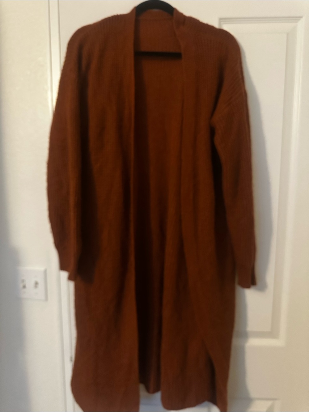 Long Open-Front Cardigan Sweater - Rust